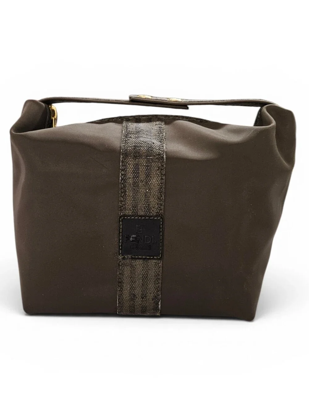 Fendi Pequin Nylon Vanity Bag In Brown Stripe With Gold Hardware